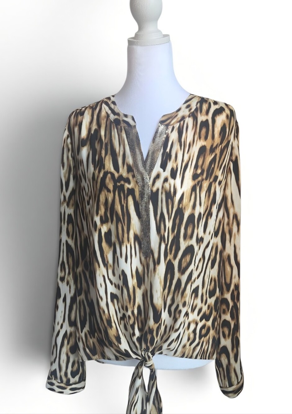 Chico's Leopard Print Tie-Front Blouse - Brown, Black, Cream